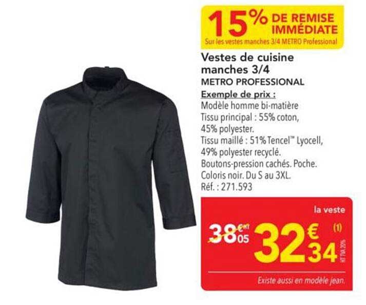 Vestes de cuisine manches 3/4 METRO PROFESSIONAL