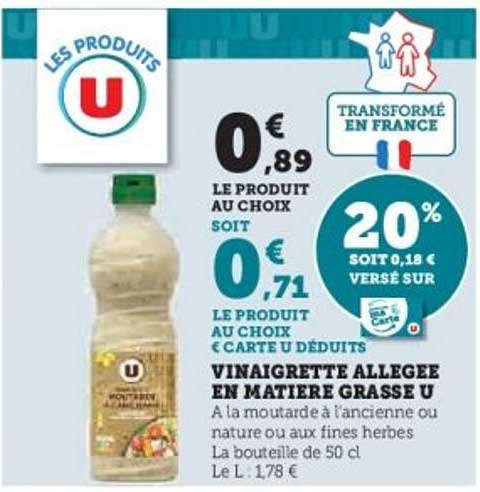 VINAIGRETTE ALLEGEE EN MATIERE GRASSE U