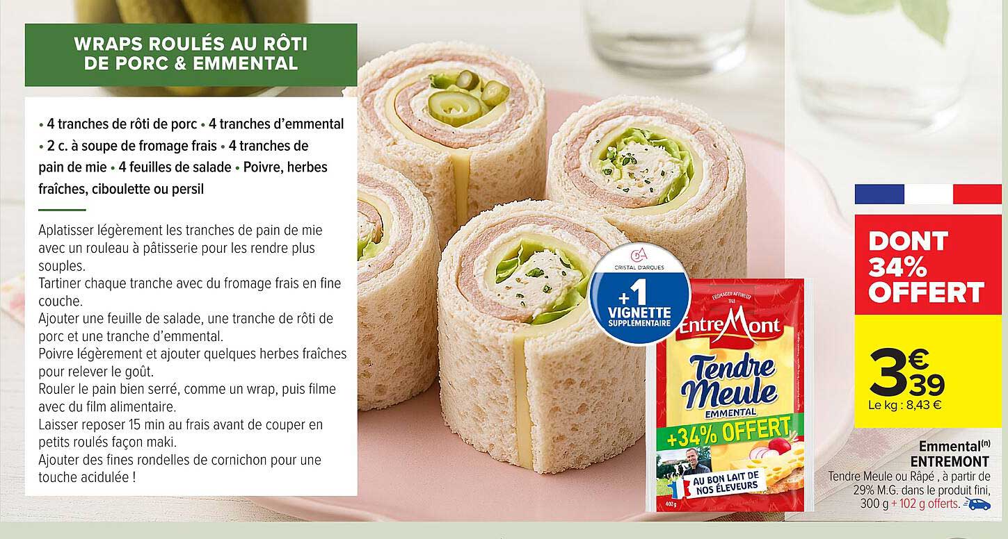 WRAPS ROULÉS AU RÔTI DE PORC & EMMENTAL