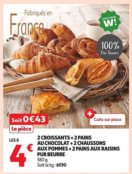 2 Croissants + 2 Pains au Chocolat + 2 Chaussons aux Pommes + 2 Pains aux Raisins Pur Beurre