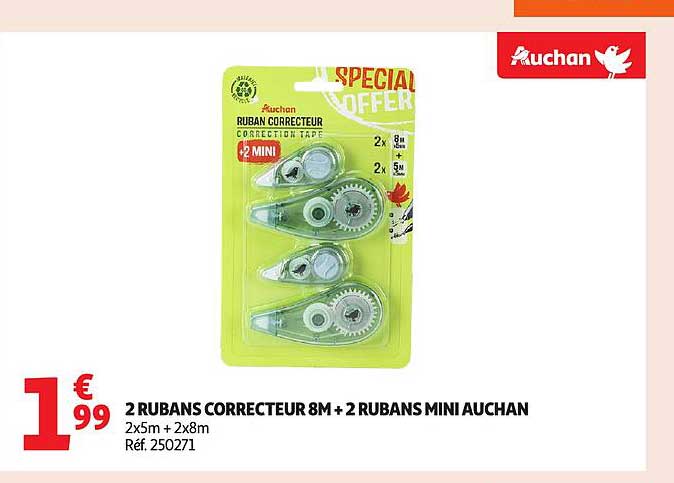 2 RUBANS CORRECTEUR 8M + 2 RUBANS MINI AUCHAN