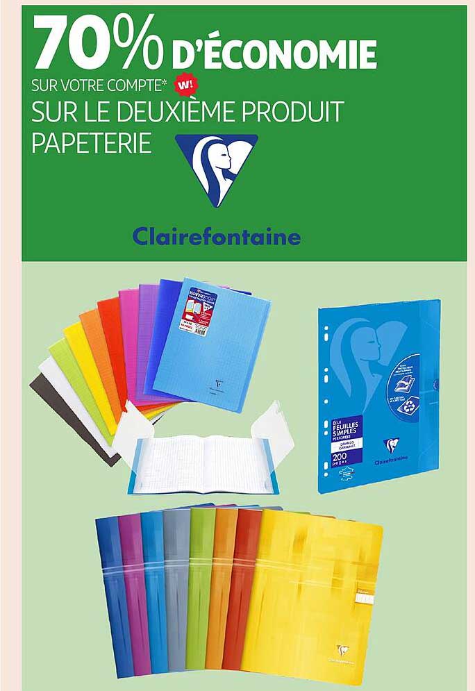 70% D’économie sur le deuxième produit papeterie