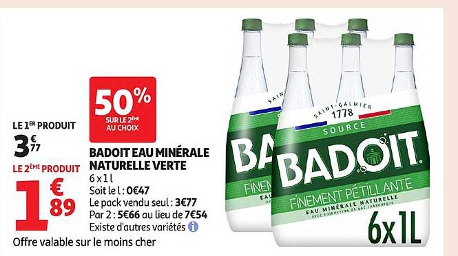 BADOIT EAU MINÉRALE NATURELLE VERTE 6 x 1L