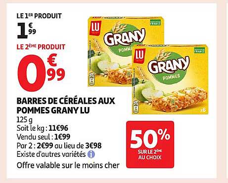 BARRES DE CÉRÉALES AUX POMMES GRANY LU