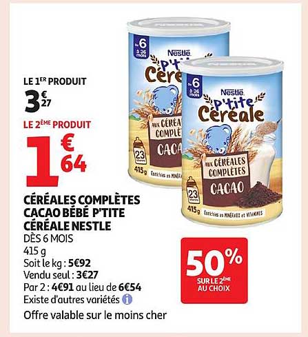 Céréales Complètes Cacao Bébé P'tite Céréale Nestlé