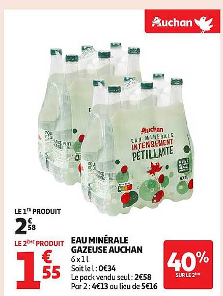 EAU MINÉRALE GAZEUSE AUCHAN 6 x 1 L