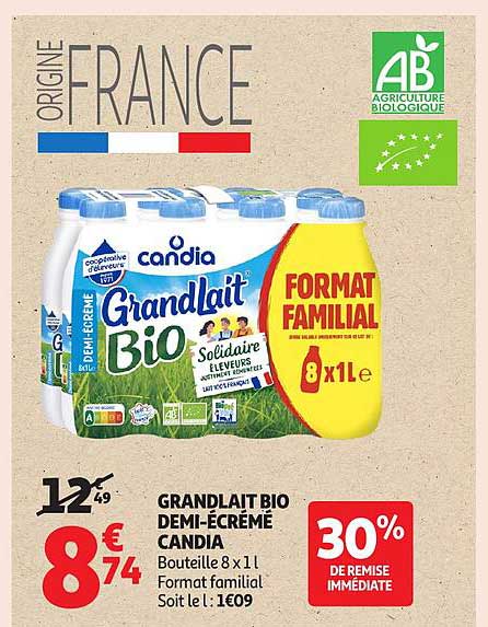 GRANDLAIT BIO DEMI-ÉCRÉMÉ CANDIA