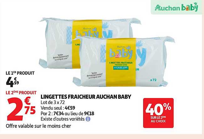 LINGETTES FRAÎCHEUR AUCHAN BABY