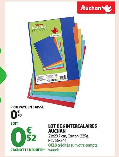 LOT DE 6 INTERCALAIRES AUCHAN