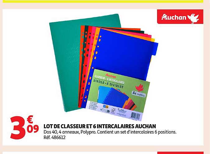 LOT DE CLASSEUR ET 6 INTERCALAIRES AUCHAN