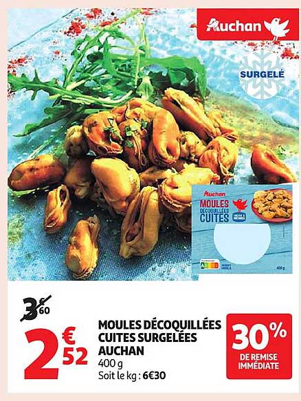 MOULES DÉCOQUILLÉES CUITES SURGELÉES AUCHAN