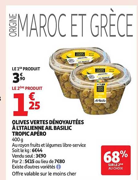 OLIVES VERTES DÉNOYAUTÉES À L'ITALIENNE AIL BASILIC TROPIC APÉRO