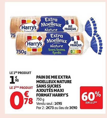 PAIN DE MIE EXTRA MOELLEUX NATURE SANS SUCRES AJOUTÉS MAXI FORMAT HARRY'S
