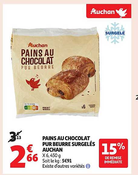 PAINS AU CHOCOLAT PUR BEURRE SURGELÉS AUCHAN