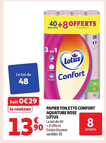 PAPIER TOILETTE CONFORT AQUATUBE ROSE LOTUS