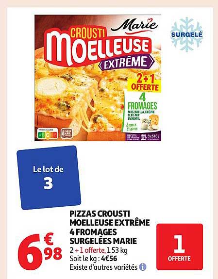PIZZAS CROUSTI MOELLEUSE EXTRÊME 4 FROMAGES SURGELÉES MARIE