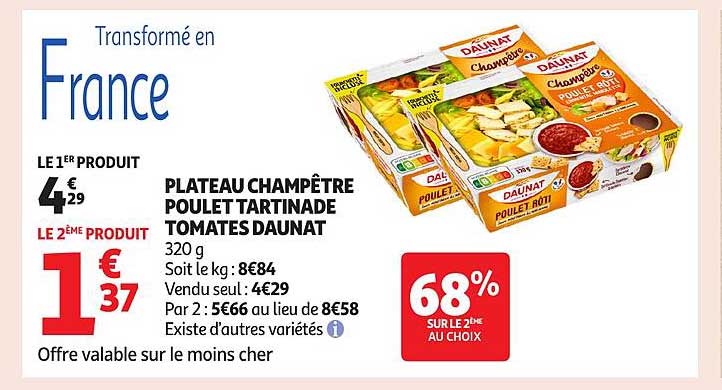 PLATEAU CHAMPÊTRE POULET TARTINADE TOMATES DAUNAT
