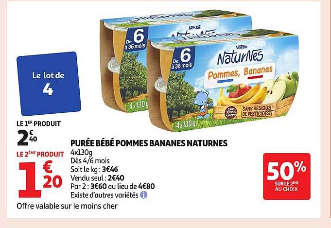 PURÉE BÉBÉ POMMES BANANES NATURES