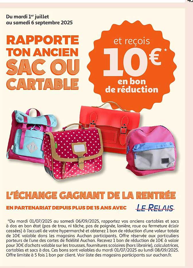 RAPPORTE TON ANCIEN SAC OU CARTABLE et reçois 10€ en bon de réduction