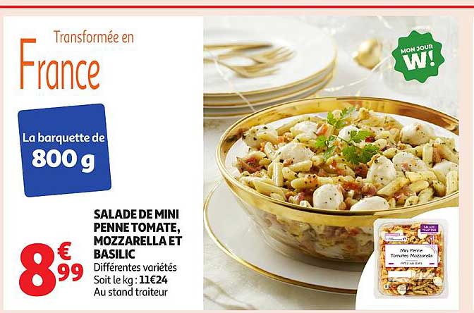 SALADE DE MINI PENNE TOMATE, MOZZARELLA ET BASILIC