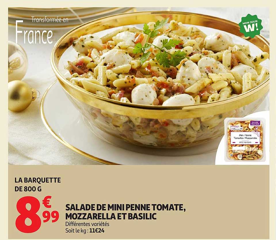 SALADE DE MINI PENNE TOMATE, MOZZARELLA ET BASILIC