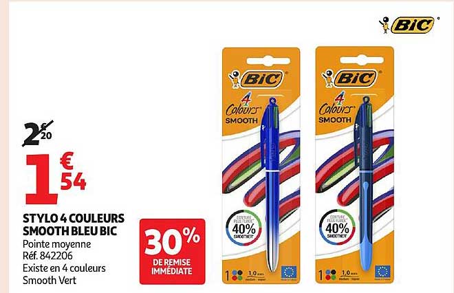STYLO 4 COULEURS SMOOTH BLEU BIC