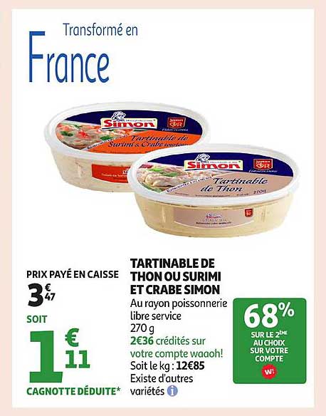 TARTINABLE DE THON OU SURIMI ET CRABE SIMON