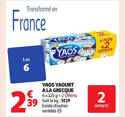 YAOS YAOURT À LA GRECQUE 4 x 125 g + 2 Offerts