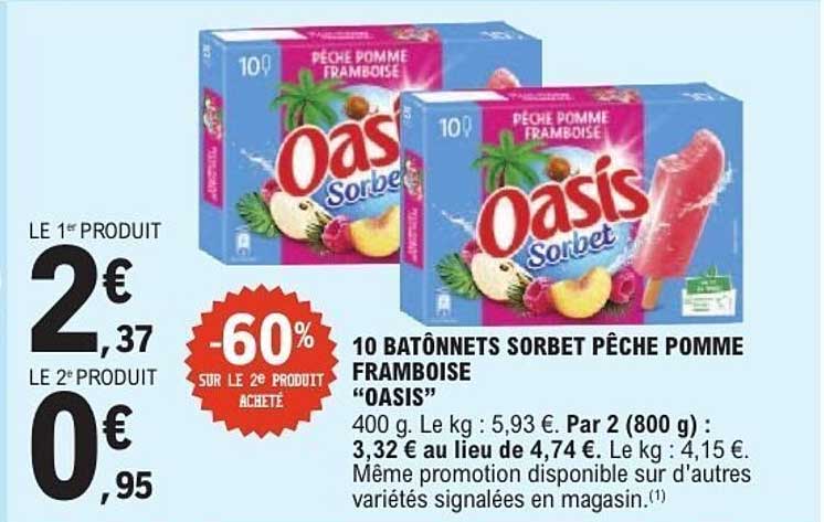 10 BATÔNETS SORBET PÊCHE POMME FRAMBOISE “OASIS”
