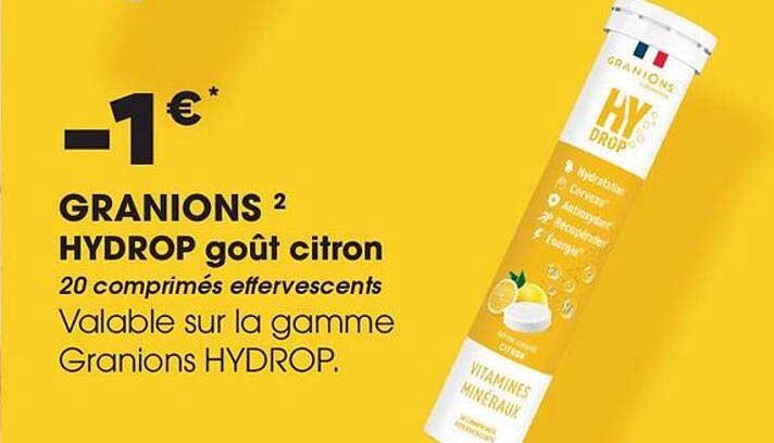 -1€* GRANIONS ² HYDROP goût citron 20 comprimés effervescents Valable sur la gamme Granions HYDROP.