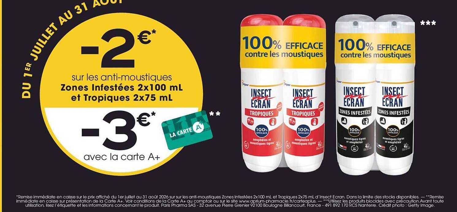 -2€* sur les anti-moustiques Zones Infestées 2x100 mL et Tropicales 2x75 mL