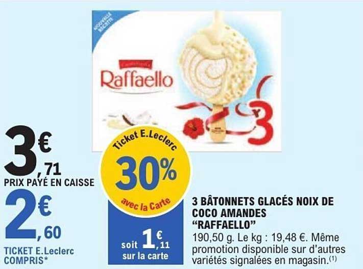 3 BÂTONNETS GLACÉS NOIX DE COCO AMANDES “RAFFAELLO”