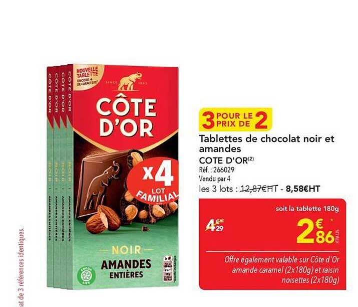 3 POUR LE PRIX DE 2 Tablettes de chocolat noir et amandes COTE D'OR