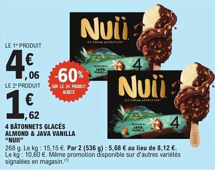 4 BÂTONNETS GLACÉS ALMOND & JAVA VANILLA “NUII”
