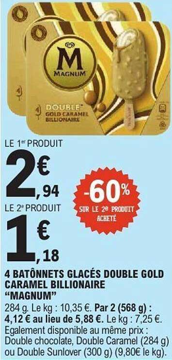 4 BÂTONNETS GLACÉS DOUBLE GOLD CARAMEL BILLIONAIRE “MAGNUM”