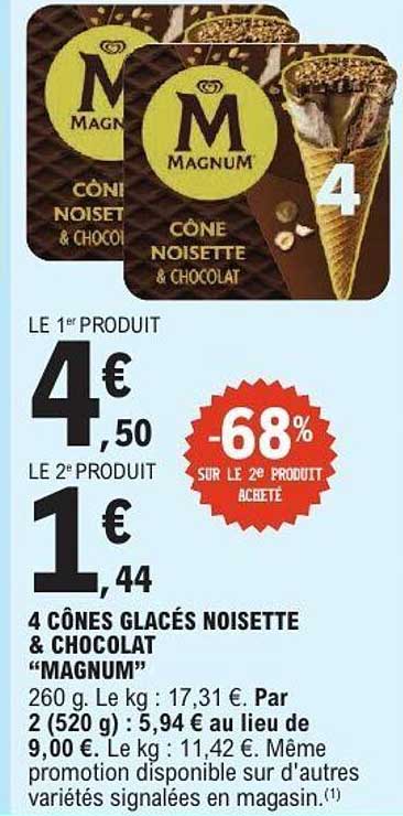 4 CÔNES GLACÉS NOISETTE & CHOCOLAT “MAGNUM”