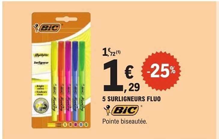 5 Surligneurs fluo BIC
