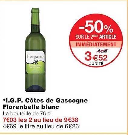 -50% SUR LE 2ÈME ARTICLE IMMÉDIATEMENT 3€52 L'UNITÉ