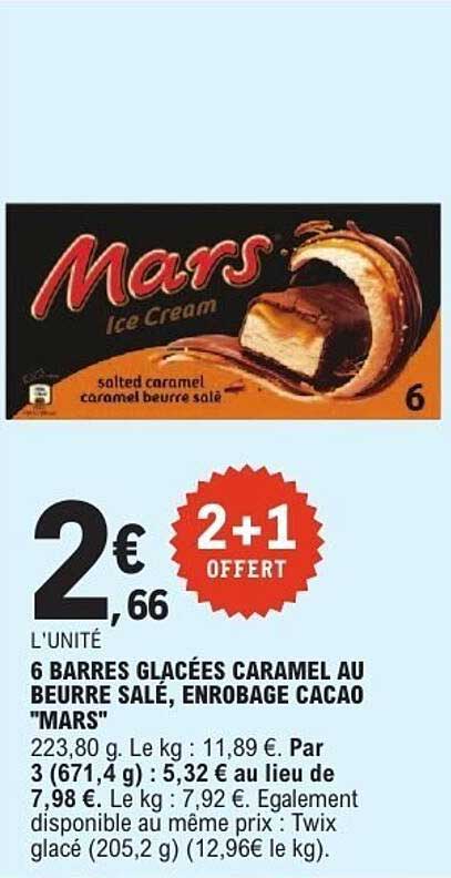 6 BARRES GLACÉES CARAMEL AU BEURRE SALÉ, ENROBAGE CACAO "MARS"