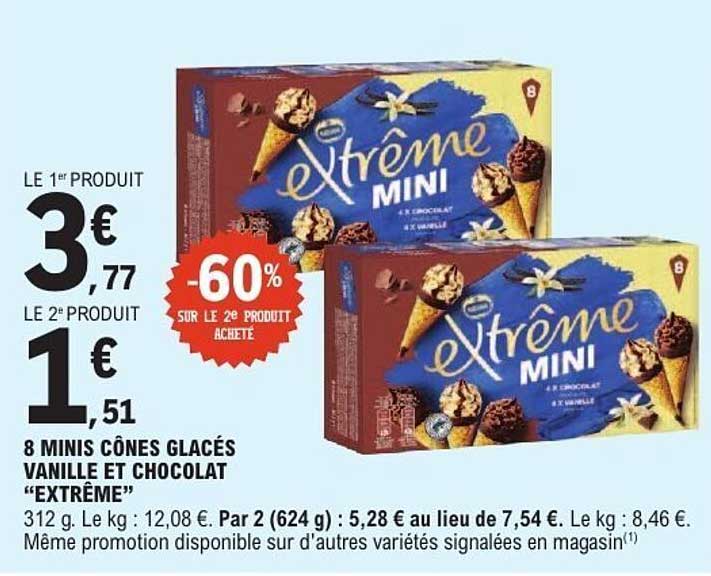 8 MINIS CÔNES GLACÉS VANILLE ET CHOCOLAT “EXTRÊME”