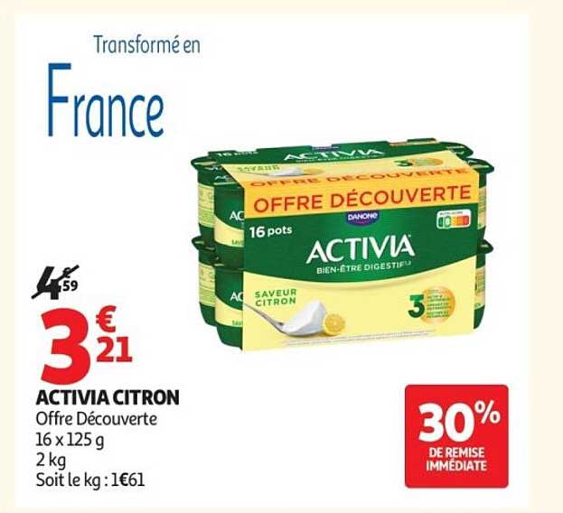 ACTIVIA CITRON Offre Découverte 16 x 125 g 2 kg Soit le kg : 1€61