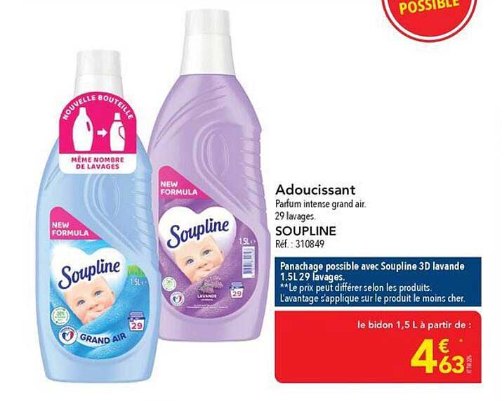 Adoucissant Parfum intense grand air. 29 lavages. SOUPLINE Réf. : 310849