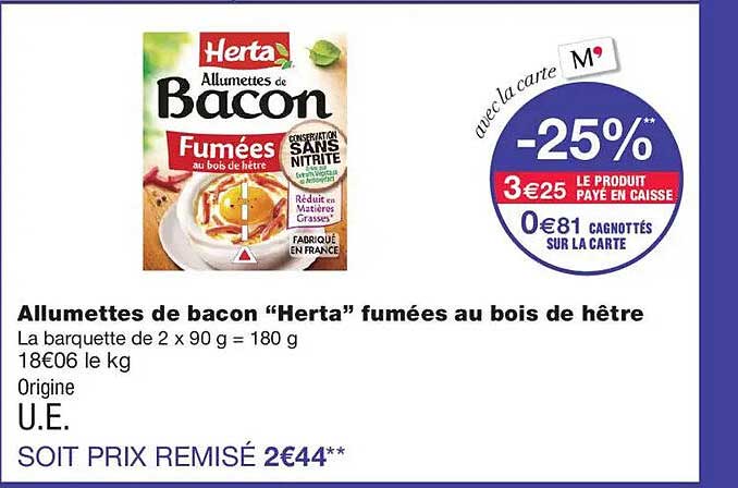 Allumettes de bacon “Herta” fumées au bois de hêtre