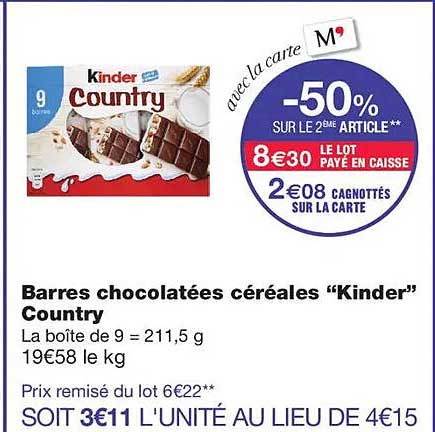 Barres chocolatées céréales “Kinder” Country