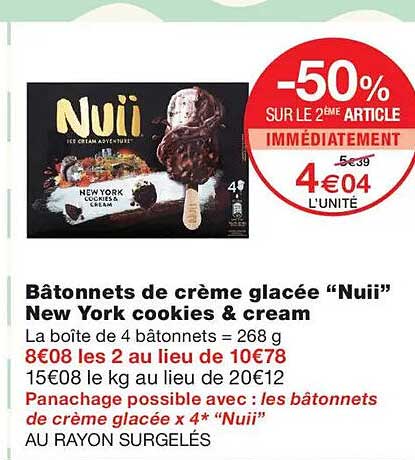 Bâtonnets de crème glacée “Nuii” New York cookies & cream