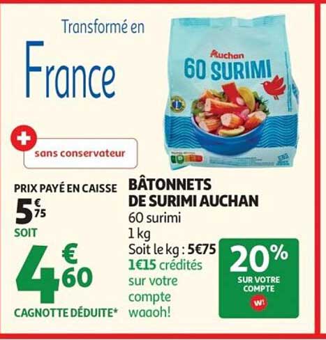 BÂTONNETS DE SURIMI AUCHAN