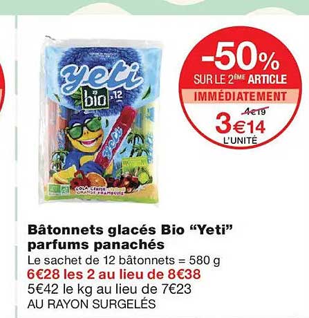 Bâtonnets glacés Bio “Yeti” parfums panachés