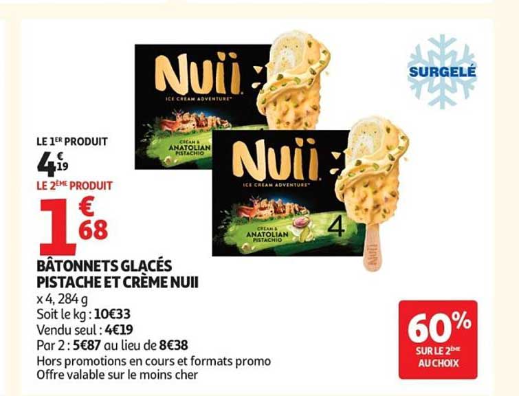 BÂTONNETS GLACÉS PISTACHE ET CRÈME NUII