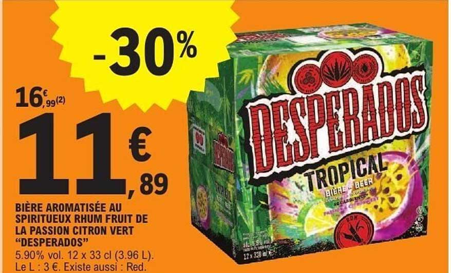BIÈRE AROMATISÉE AU SPIRITUEUX RHUM FRUIT DE LA PASSION CITRON VERT “DESPERADOS”