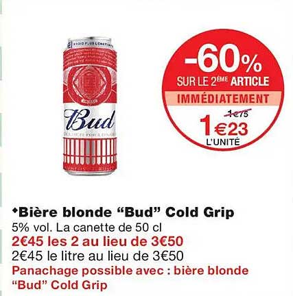 Bière blonde “Bud” Cold Grip